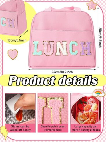Pink School Backpack Set for Girls Preppy Book Backpack and Lunch Bag with Chenille Patches for Back to School Gift in Kuwait
