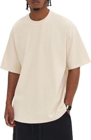 ZUEVI Men's Cotton T-Shirts Fashion Short Sleeve Oversized T Shirts Loose Fit Crew Neck Basic Tees Tops Hip Hop Streetwear in Saudi Arabia