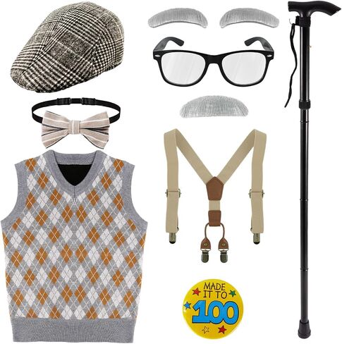 100 Days of School Costume for Kids Boys, Cool Old Man Costume for Kids Kit, 100 Days of School Grandpa Accessories Set(130) in Saudi Arabia