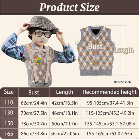 100 Days of School Costume for Kids Boys, Cool Old Man Costume for Kids Kit, 100 Days of School Grandpa Accessories Set(130) in Saudi Arabia