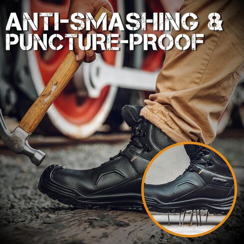 Work Boots for Men Composite Toe Waterproof Slip Resistant leather Comfortable Industrial Construction Safety Boots in Saudi Arabia
