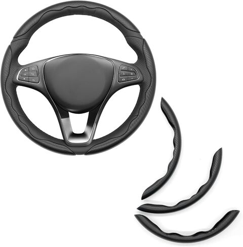 MEWANT 3PCS Grey Carbon Fiber Anti-Skid Steering Wheel Cover Universal Butterfly Segmented Steering Wheel Protector in Saudi Arabia