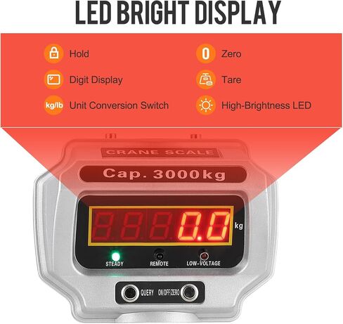 مقياس الرافعة الصناعية الثقيلة، مقياس الرافعة 11000 رطل/5T مع شاشة LED وجهاز التحكم عن بعد، دقة عالية للبناء، المصنع، المزارع، علبة من الألومنيوم المصبوب، قابلة لإعادة الشحن in Saudi Arabia