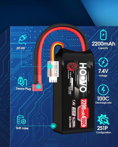 HOOVO 2S Shorty Lipo Battery 2200mAh 100C 7.4V RC Lipo Battery with XT60 Connector for FPV Racing Drone RC Airplane Helicopter Quadcopter Car-2 Pack in Kuwait