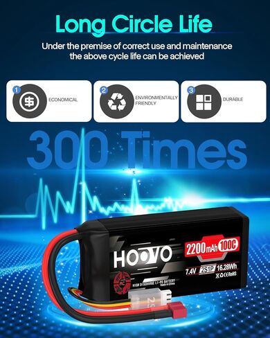 HOOVO 2S Shorty Lipo Battery 2200mAh 100C 7.4V RC Lipo Battery with XT60 Connector for FPV Racing Drone RC Airplane Helicopter Quadcopter Car-2 Pack in Kuwait