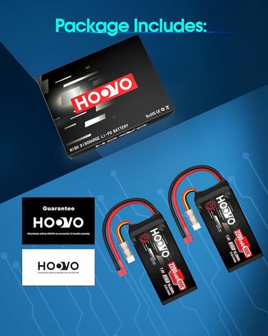 HOOVO 2S Shorty Lipo Battery 2200mAh 100C 7.4V RC Lipo Battery with XT60 Connector for FPV Racing Drone RC Airplane Helicopter Quadcopter Car-2 Pack in Kuwait