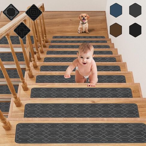 Black Stair Treads for Wooden Steps,15 Pack 30" X 8" Non Slip Stairs Carpet Treads Indoor Stair Mats for Kids Elders and Pets in Saudi Arabia