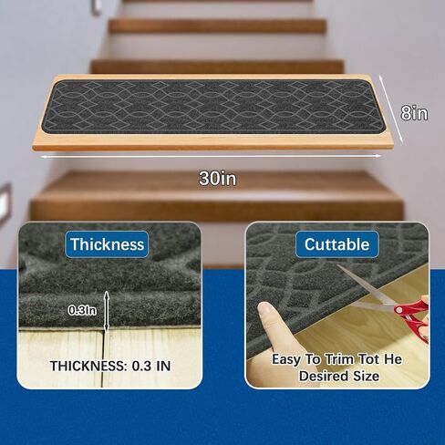 Black Stair Treads for Wooden Steps,15 Pack 30" X 8" Non Slip Stairs Carpet Treads Indoor Stair Mats for Kids Elders and Pets in Saudi Arabia