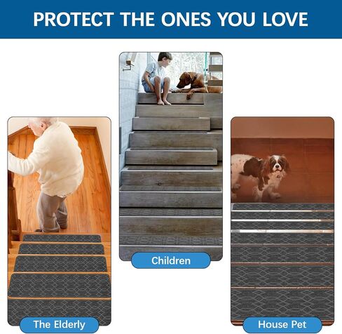 Black Stair Treads for Wooden Steps,15 Pack 30" X 8" Non Slip Stairs Carpet Treads Indoor Stair Mats for Kids Elders and Pets in Saudi Arabia