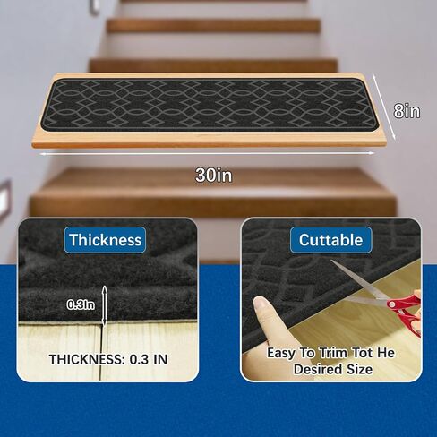 Black Stair Treads for Wooden Steps,15 Pack 30" X 8" Non Slip Stairs Carpet Treads Indoor Stair Mats for Kids Elders and Pets in Saudi Arabia