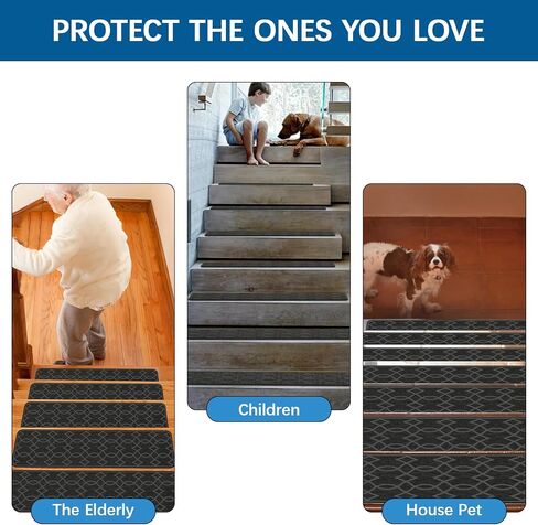 Black Stair Treads for Wooden Steps,15 Pack 30" X 8" Non Slip Stairs Carpet Treads Indoor Stair Mats for Kids Elders and Pets in Saudi Arabia