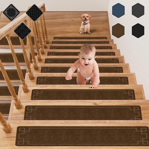 Black Stair Treads for Wooden Steps,15 Pack 30" X 8" Non Slip Stairs Carpet Treads Indoor Stair Mats for Kids Elders and Pets in Saudi Arabia
