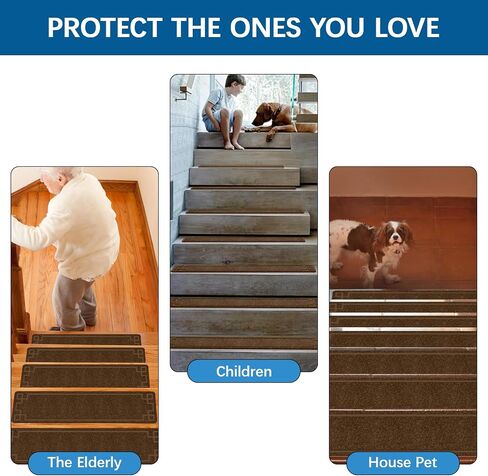 Black Stair Treads for Wooden Steps,15 Pack 30" X 8" Non Slip Stairs Carpet Treads Indoor Stair Mats for Kids Elders and Pets in Saudi Arabia