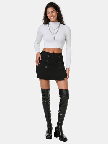 EXLURA Womens Button Bodycon Mini Skirt Sexy Night Club High Waist Elastic Y2K Fall Winter Plaid Skirts in Kuwait