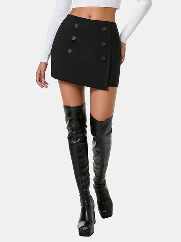 EXLURA Womens Button Bodycon Mini Skirt Sexy Night Club High Waist Elastic Y2K Fall Winter Plaid Skirts in Kuwait