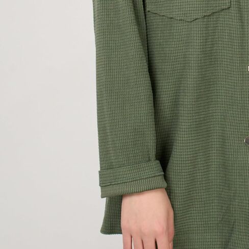 Women's Button Down Waffle Knit Shirts Oversized Long Shacket Jacket Long Sleeve Shirts for Women Casual Blouse Tops in Saudi Arabia