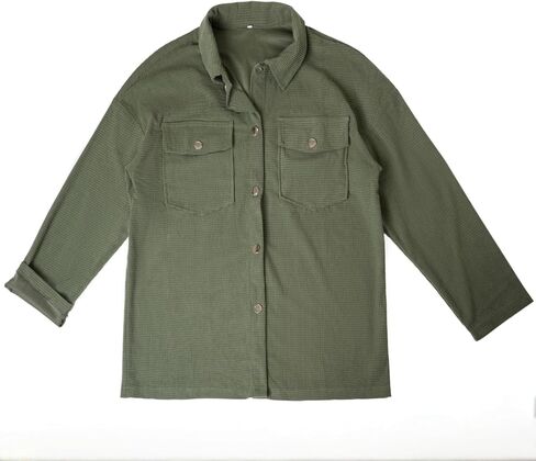 Women's Button Down Waffle Knit Shirts Oversized Long Shacket Jacket Long Sleeve Shirts for Women Casual Blouse Tops in Saudi Arabia