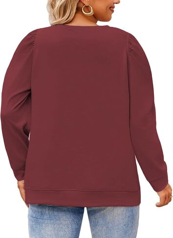 DOLNINE Womens-Plus-Size-Tops Casual Puff Sleeve Dressy Solid Color Sweatshirt Classic Crewneck Loose Fit Tunic Shirts XL-5XL in Saudi Arabia