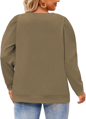 DOLNINE Womens-Plus-Size-Tops Casual Puff Sleeve Dressy Solid Color Sweatshirt Classic Crewneck Loose Fit Tunic Shirts XL-5XL in Saudi Arabia