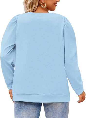 DOLNINE Womens-Plus-Size-Tops Casual Puff Sleeve Dressy Solid Color Sweatshirt Classic Crewneck Loose Fit Tunic Shirts XL-5XL in Saudi Arabia