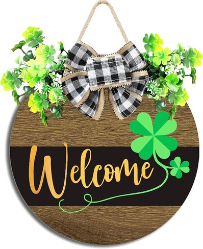 St Patrick Day Wreath for Front Door St Patrick Day Welcome Sign Shamrock Wooden Wreath for St Patrick Decorations in Saudi Arabia