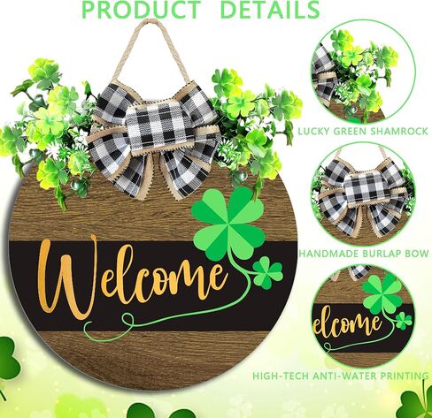 St Patrick Day Wreath for Front Door St Patrick Day Welcome Sign Shamrock Wooden Wreath for St Patrick Decorations in Saudi Arabia