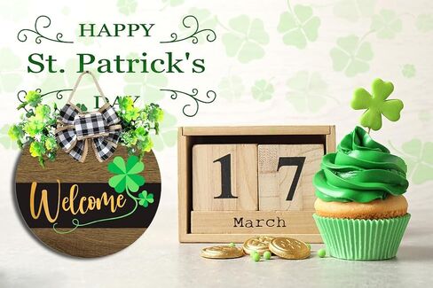 St Patrick Day Wreath for Front Door St Patrick Day Welcome Sign Shamrock Wooden Wreath for St Patrick Decorations in Saudi Arabia