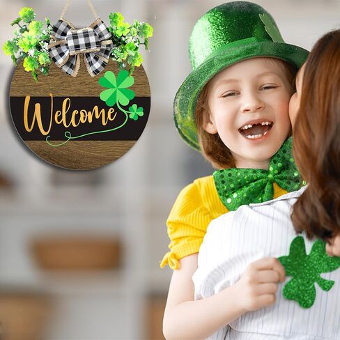 St Patrick Day Wreath for Front Door St Patrick Day Welcome Sign Shamrock Wooden Wreath for St Patrick Decorations in Saudi Arabia