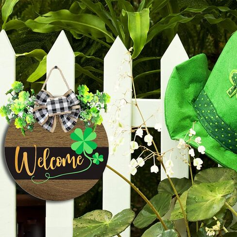 St Patrick Day Wreath for Front Door St Patrick Day Welcome Sign Shamrock Wooden Wreath for St Patrick Decorations in Saudi Arabia