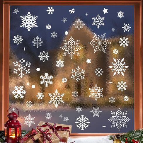 AivaToba 254 قطعة من ملصقات نافذة عيد الميلاد مزدوجة الجانب، ملصقات نافذة زينة عيد الميلاد، ملصقات نافذة ندفة الثلج لتزيين النوافذ الزجاجية الشتوية in Kuwait