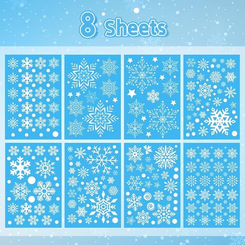 AivaToba 254 قطعة من ملصقات نافذة عيد الميلاد مزدوجة الجانب، ملصقات نافذة زينة عيد الميلاد، ملصقات نافذة ندفة الثلج لتزيين النوافذ الزجاجية الشتوية in Kuwait