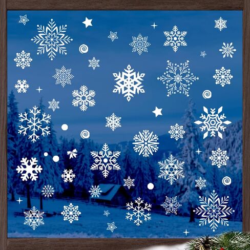 AivaToba 254 قطعة من ملصقات نافذة عيد الميلاد مزدوجة الجانب، ملصقات نافذة زينة عيد الميلاد، ملصقات نافذة ندفة الثلج لتزيين النوافذ الزجاجية الشتوية in Kuwait