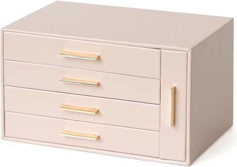 EZDeco Jewelry Box for Women Girls PU Leather 4-Layer Jewelry Holder Organizer and 1 Side Necklace Drawers,for Earring,Ring,Necklace,Bracelets,Valentine's Day Christmas gift - Pink in Saudi Arabia