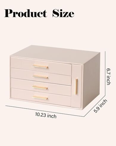 EZDeco Jewelry Box for Women Girls PU Leather 4-Layer Jewelry Holder Organizer and 1 Side Necklace Drawers,for Earring,Ring,Necklace,Bracelets,Valentine's Day Christmas gift - Pink in Saudi Arabia