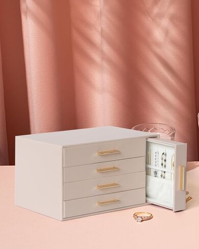 EZDeco Jewelry Box for Women Girls PU Leather 4-Layer Jewelry Holder Organizer and 1 Side Necklace Drawers,for Earring,Ring,Necklace,Bracelets,Valentine's Day Christmas gift - Pink in Saudi Arabia