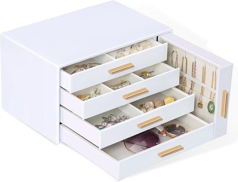 EZDeco Jewelry Box for Women Girls PU Leather 4-Layer Jewelry Holder Organizer and 1 Side Necklace Drawers,for Earring,Ring,Necklace,Bracelets,Valentine's Day Christmas gift - Pink in Saudi Arabia