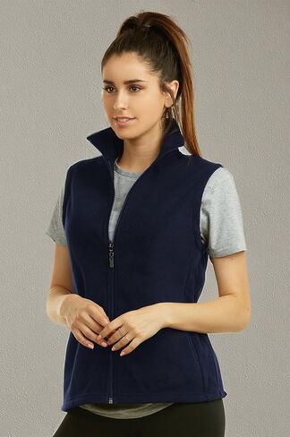 Women's Polar Fleece Full Zip Up Winter Vest (S, Navy) in Kuwait