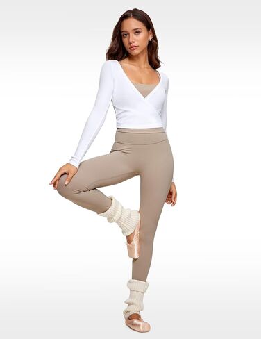 Womens V-Neck Long Sleeve Cross Wrap Top Slim Fit Soft Knit Layering Shirt Casual Yoga Gym Bandage Tie Tops in Saudi Arabia