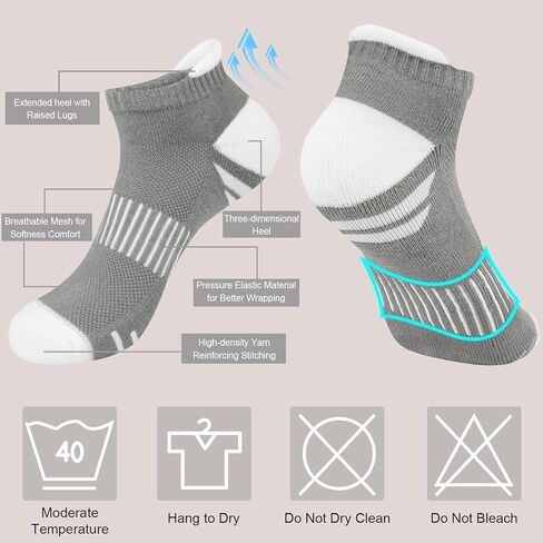 YSense Ankle Socks for Women Men, Thick Cushioned Running Athletic Cotton Socks with Moisture Wicking Low Cut No Show in Kuwait