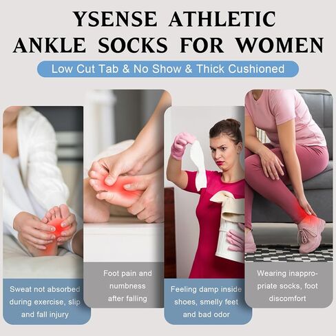 YSense Ankle Socks for Women Men, Thick Cushioned Running Athletic Cotton Socks with Moisture Wicking Low Cut No Show in Kuwait