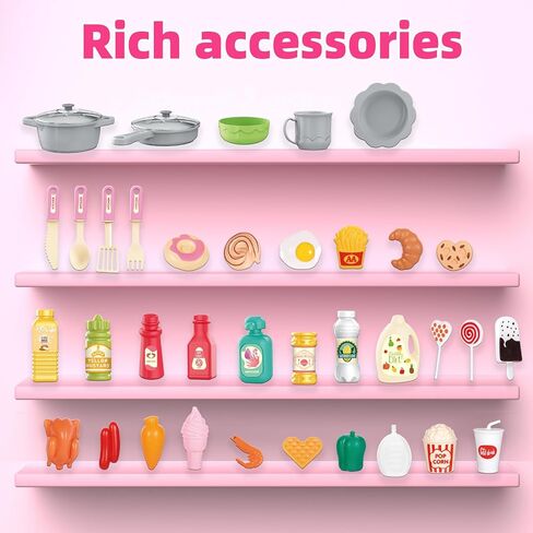 Play Kitchen Toys for Kids - 46-Piece Realistic Kitchen Set with Lights, Sounds, and Spray Function - Perfectly Gift for Ages 3+ in Saudi Arabia