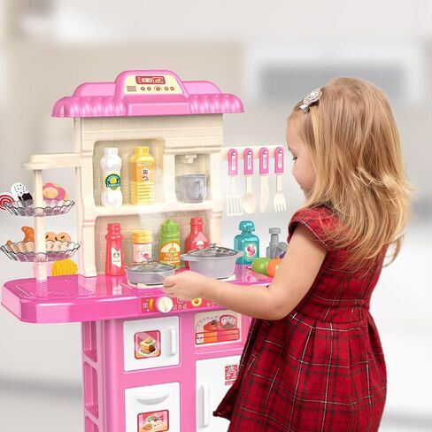 Play Kitchen Toys for Kids - 46-Piece Realistic Kitchen Set with Lights, Sounds, and Spray Function - Perfectly Gift for Ages 3+ in Saudi Arabia