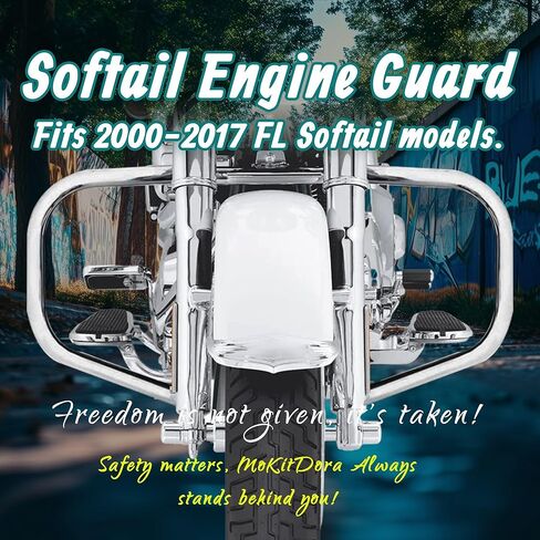 MoKitDora Softail Engine Guard Highway Crash Bar 1.25" Fat for Harley 2000-2017 FL Heritage Softail Classic Deluxe Fat Boy FLSTF Models, Chrome in Saudi Arabia