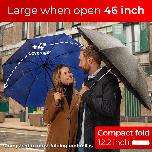 TUMELLA Strongest Windproof Reversed Travel Umbrella, Small Strong but Light Portable and Automatic Folding Rain Umbrella, Durable Premium Grip, Fits Car & Backpack in Kuwait