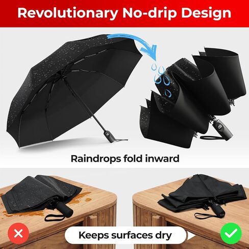TUMELLA Strongest Windproof Reversed Travel Umbrella, Small Strong but Light Portable and Automatic Folding Rain Umbrella, Durable Premium Grip, Fits Car & Backpack in Kuwait