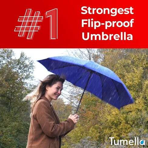 TUMELLA Strongest Windproof Reversed Travel Umbrella, Small Strong but Light Portable and Automatic Folding Rain Umbrella, Durable Premium Grip, Fits Car & Backpack in Kuwait