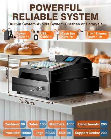 PYY Cash Register for Small Businesses - Electronic Commercial Caja Registradora para Negocio with Lock Cash Drawer Box, 48 Keys, 8 Digital Dual Display, POS System for Retail Restaurant Supermarket in Saudi Arabia