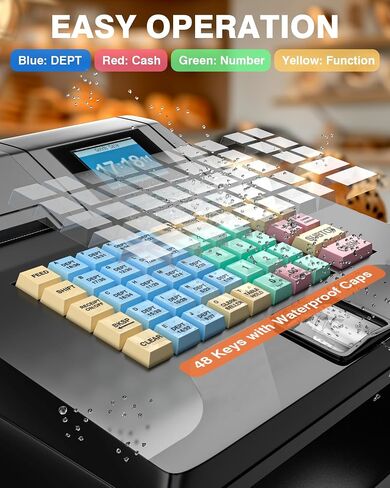 PYY Cash Register for Small Businesses - Electronic Commercial Caja Registradora para Negocio with Lock Cash Drawer Box, 48 Keys, 8 Digital Dual Display, POS System for Retail Restaurant Supermarket in Saudi Arabia