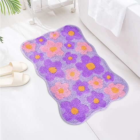 Floral Color Bathroom Rugs, 20"x32" Cute Flower Shaped Bath Mat, Non-Slip Extra Soft and Absorbent Carpet Rug for Floor Tub Shower, Machine Washable, Thick Microfiber Plush Bathmat (Purple) in Saudi Arabia