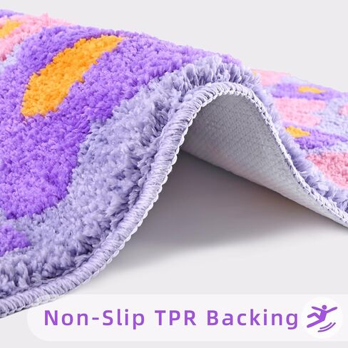 Floral Color Bathroom Rugs, 20"x32" Cute Flower Shaped Bath Mat, Non-Slip Extra Soft and Absorbent Carpet Rug for Floor Tub Shower, Machine Washable, Thick Microfiber Plush Bathmat (Purple) in Saudi Arabia
